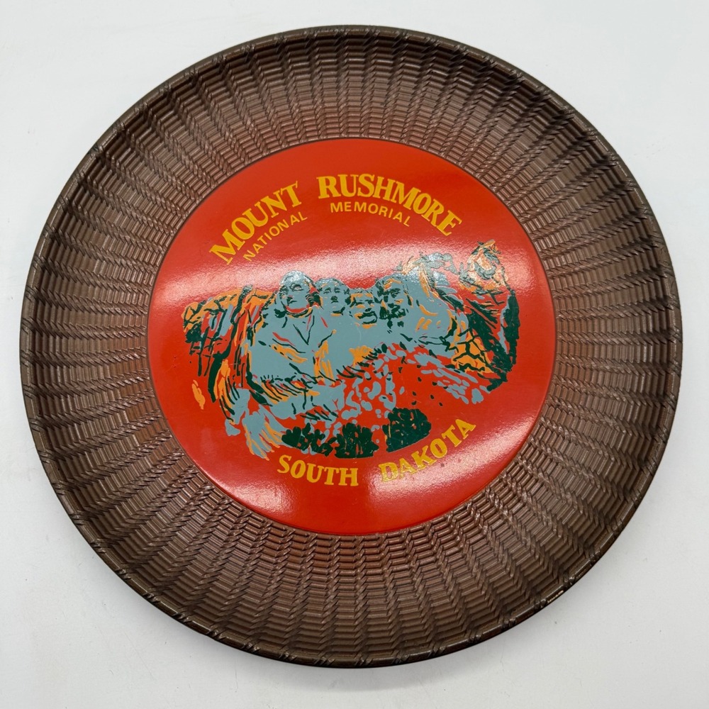 Vintage Mount Rushmore South Dakota Souvenir Plate Tray Brown Red 13 inch